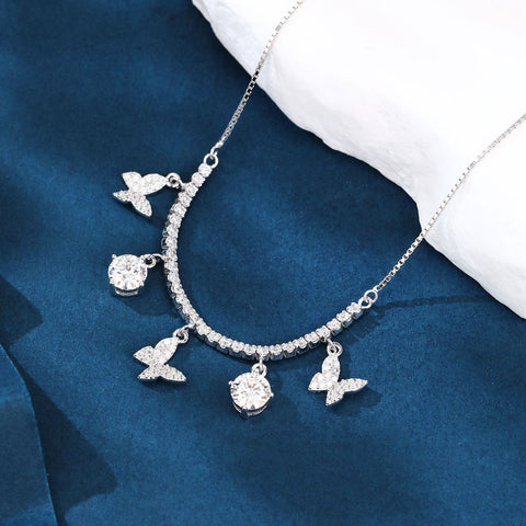 925 Sterling Silver Elegant Moissanite Butterfly Necklace Sparkling With Grace And Luxury