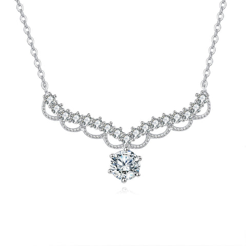 925 Sterling Silver elegant Moissanite Necklace With Sophisticated Central Stone Design