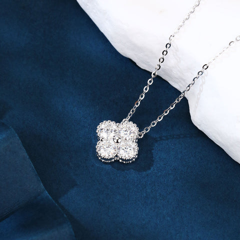 925 Sterling Silver Elegant Moissanite Flower Pendant Necklace In Sterling Silver Chain