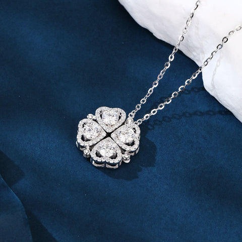 925 Sterling Silver Elegant Plated with White Gold Four-leaf Clover Moissanite Necklace