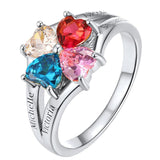 Sterling Silver Personalized 4 Heart Birthstone Engraved Ring for Women