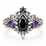 Sterling Silver 10K  14K  18K Gold 1CT-4CT Black Onyx Engagement Ring Gothic Wedding Promise Ring