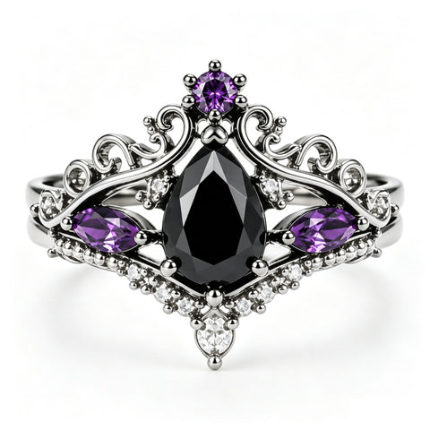 Sterling Silver 10K  14K  18K Gold 1CT-4CT Black Onyx Engagement Ring Gothic Wedding Promise Ring