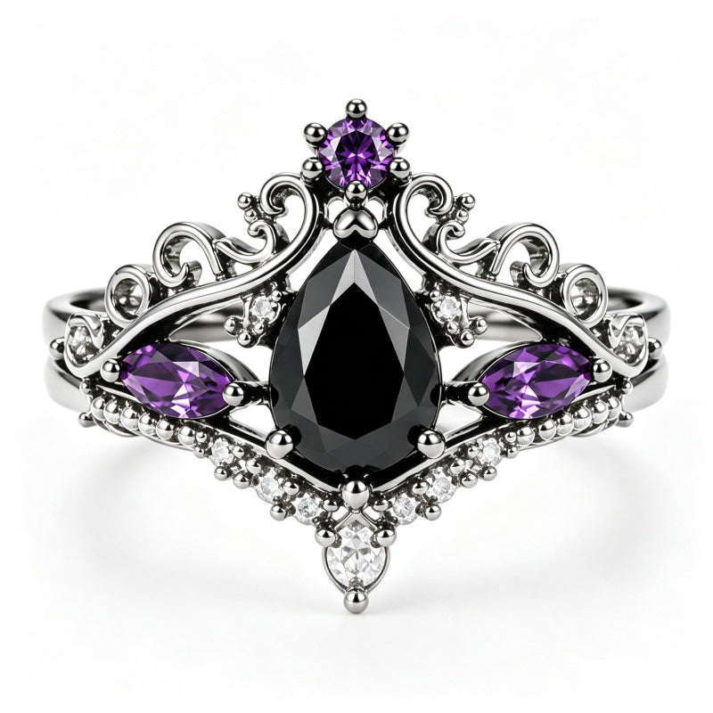 Sterling Silver 10K  14K  18K Gold 1CT-4CT Black Onyx Engagement Ring Gothic Wedding Promise Ring