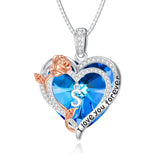 Sterling Silver Heart Crystal Initial Rose Pendant Necklace