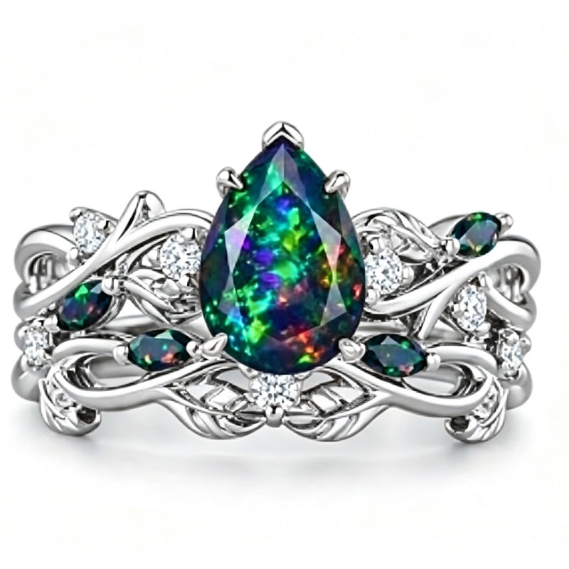 Sterling Silver 10K  14K  18K  Gold Personalized Engraved Black Opal Engagement Wedding Promise Ring for Her