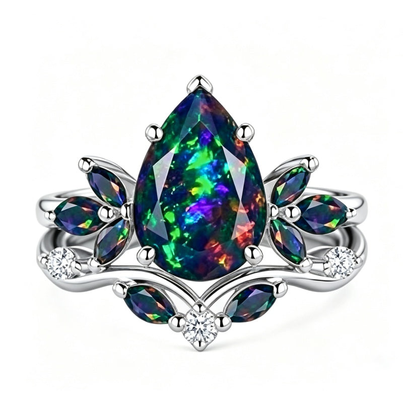 Sterling Silver 10K  14K  18K  Gold Personalized Engraved Black Opal Engagement Wedding Promise Ring for Her