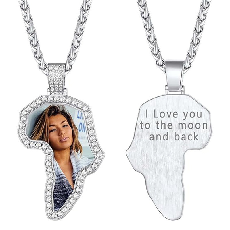 Copper Cubic Zirconia Personalized Photo African Map Pendant Necklace