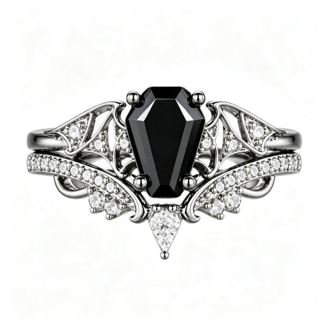 Sterling Silver 10K  14K  18K Gold 1CT-4CT Black Onyx Engagement Ring Gothic Wedding Promise Ring