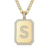 14K Gold Plated  Cubic Zirconia Initial Necklace Square Monogram Jewelry