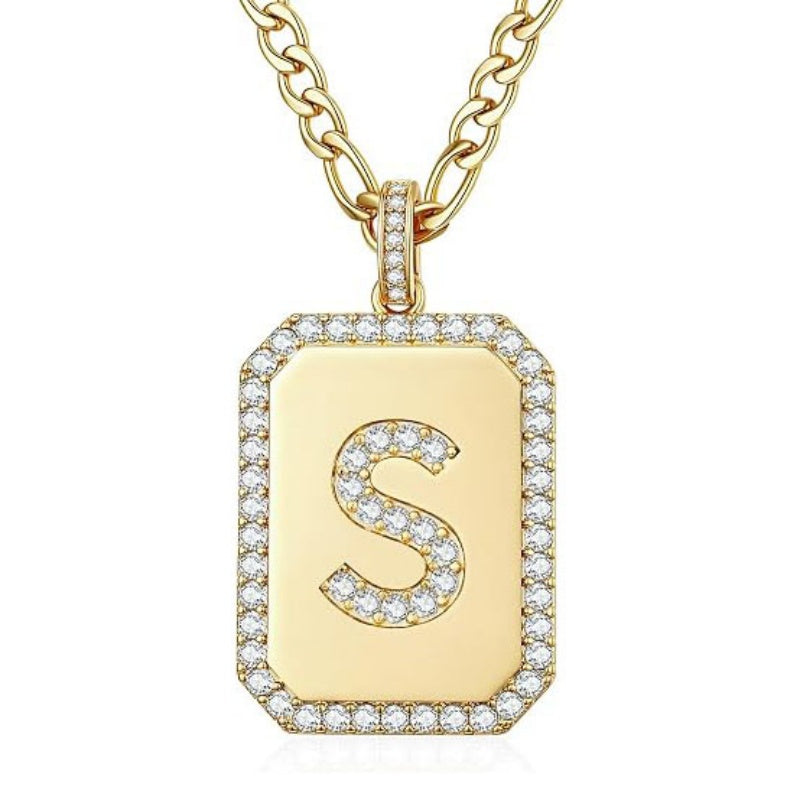 14K Gold Plated  Cubic Zirconia Initial Necklace Square Monogram Jewelry