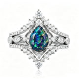 Sterling Silver 10K  14K  18K  Gold Personalized Engraved Black Opal Engagement Wedding Promise Ring for Her