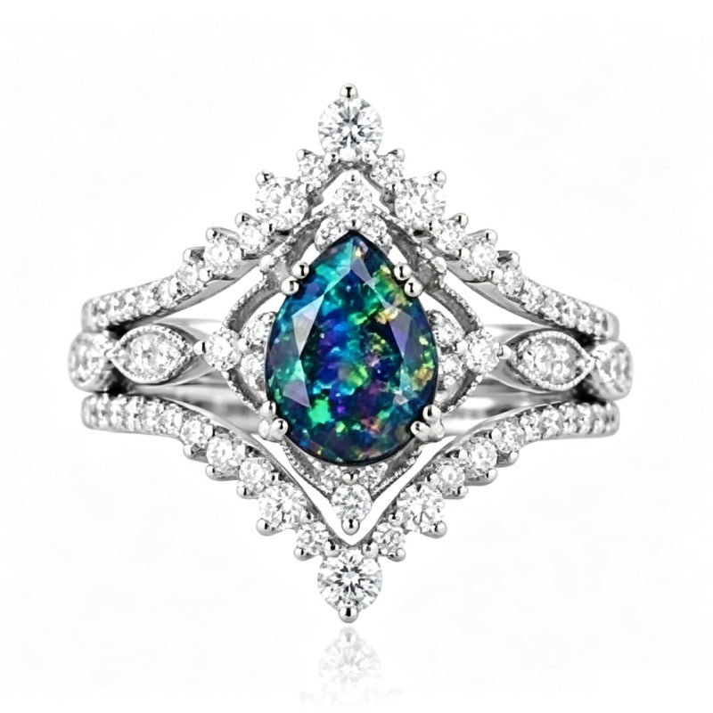 Sterling Silver 10K  14K  18K  Gold Personalized Engraved Black Opal Engagement Wedding Promise Ring for Her