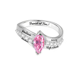 Sterling Silver Marquise Birthstone Personalized Engraved Class Ring For Women