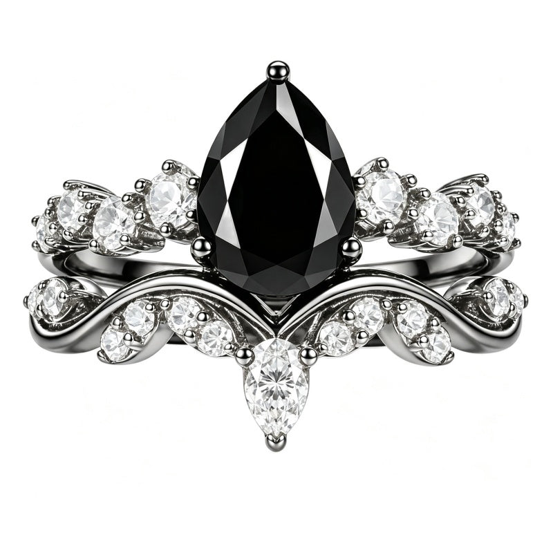 Sterling Silver 10K  14K  18K Gold 1CT-4CT Black Onyx Engagement Ring Gothic Wedding Promise Ring