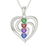 10K 14K 18K Solid Gold Personalized Engraved 1-4 Birthstone Heart Necklaces for Women