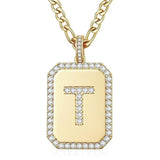 14K Gold Plated  Cubic Zirconia Initial Necklace Square Monogram Jewelry