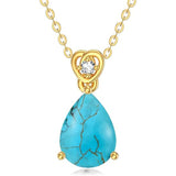 14K Gold 2 Carat Teardrop Created Birthstone with Real Diamond Pendant Necklace