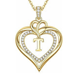 14K Gold Plated Initial Double Heart Pendant Necklace Anniversary Birthday Gifts for Women