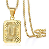 14K Gold Plated  Initial A-Z Letter Pendant Necklace Stainless Steel Box Chain 24inch
