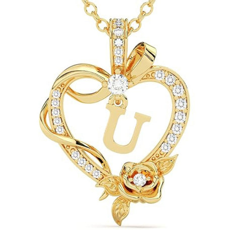 14K Gold Plated Initial Heart Pendant  Necklace Gift for Women Anniversary for Her
