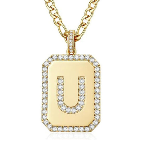 14K Gold Plated  Cubic Zirconia Initial Necklace Square Monogram Jewelry