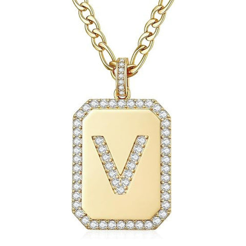 14K Gold Plated  Cubic Zirconia Initial Necklace Square Monogram Jewelry