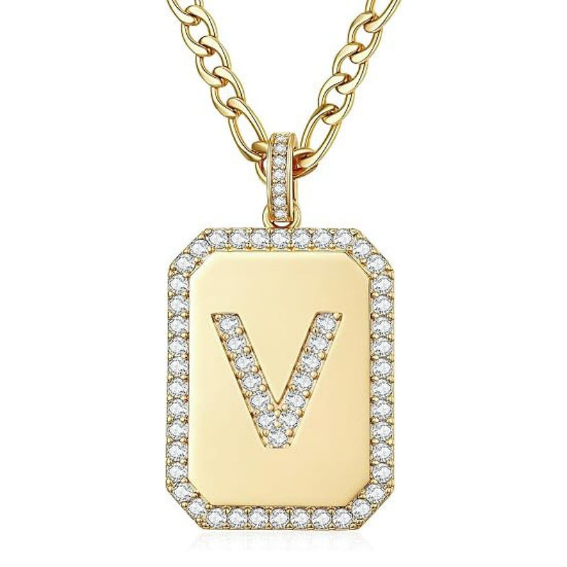 14K Gold Plated  Cubic Zirconia Initial Necklace Square Monogram Jewelry