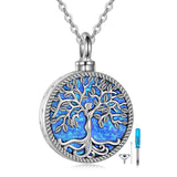 Sterling Silver Abalone Opal Shell Moss Agate Tree of Life Urn Necklaces for Ashes