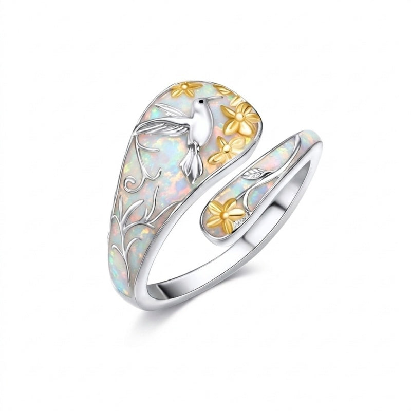 Sterling Silver Turquoise Hummingbird Butterfly Sunflower Adjustable Spoon Ring