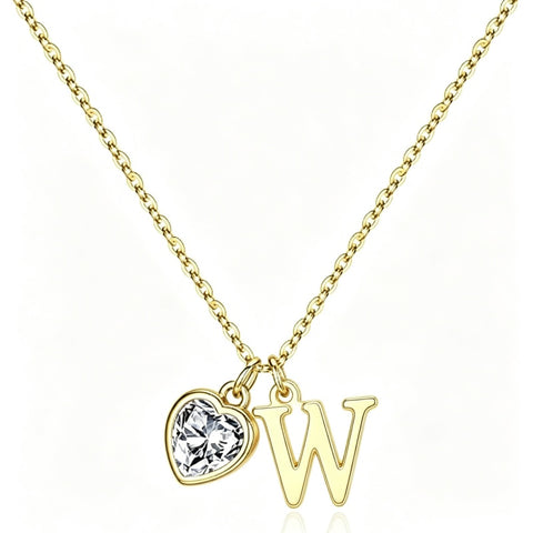14K Gold Plated Initial A-Z Heart Birthstone Letter Necklace