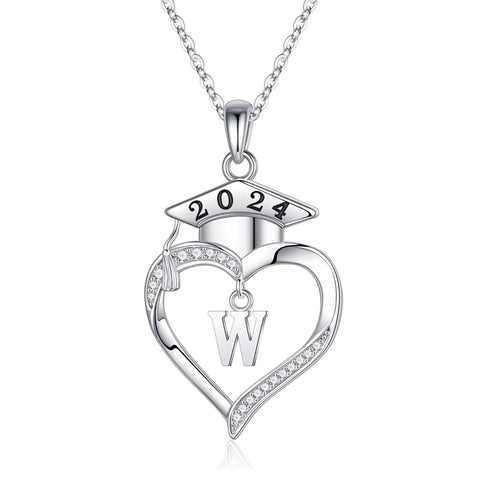 Sterling Silver Heart Initial Letter Pendant Necklace Graduation Gifts