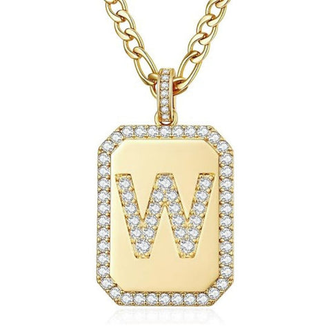 14K Gold Plated  Cubic Zirconia Initial Necklace Square Monogram Jewelry