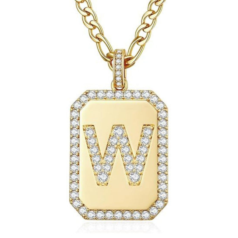 14K Gold Plated  Cubic Zirconia Initial Necklace Square Monogram Jewelry