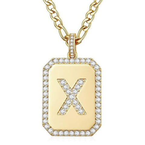 14K Gold Plated  Cubic Zirconia Initial Necklace Square Monogram Jewelry