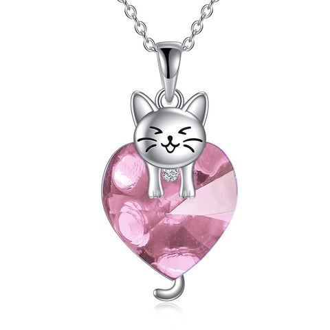 Sterling Silver Crystal Birthstone Cat Dog Pendant Necklace