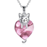 Silver Cat 12 Month Birthstone Pendant Necklace