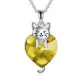 Silver Cat 12 Month Birthstone Pendant Necklace