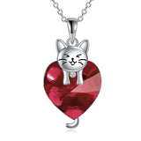 Sterling Silver Crystal Birthstone Cat Dog Pendant Necklace