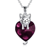 Cat Necklace 925 Silver Cat Birthstone Necklace Cat Jewelry Gift for Women Cat Lover