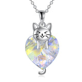 Silver Cat 12 Month Birthstone Pendant Necklace