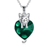 Cat Necklace 925 Silver Cat Birthstone Necklace Cat Jewelry Gift for Women Cat Lover