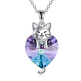 Silver Cat 12 Month Birthstone Pendant Necklace