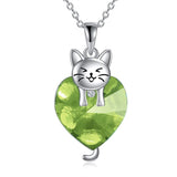 Silver Cat 12 Month Birthstone Pendant Necklace