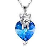 Sterling Silver Birthstone Cat Necklace Crystal Dog Necklace for Women Birthday Mothers Day Jewelry Gifts