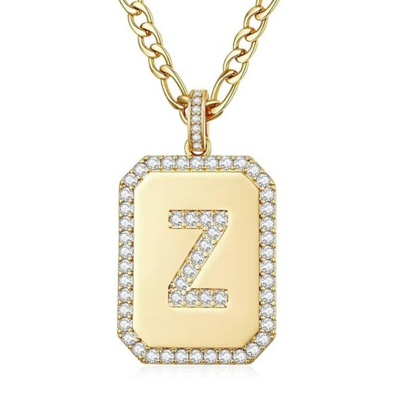 14K Gold Plated  Cubic Zirconia Initial Necklace Square Monogram Jewelry