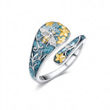 Sterling Silver Turquoise Hummingbird Butterfly Sunflower Adjustable Spoon Ring