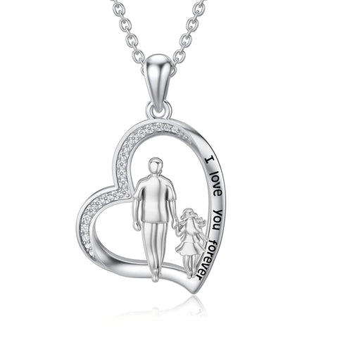 10K 14K 18K Gold Father Daughter Heart Pendant Necklace