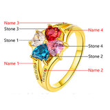 Sterling Silver Personalized 4 Heart Birthstone Engraved Ring for Women