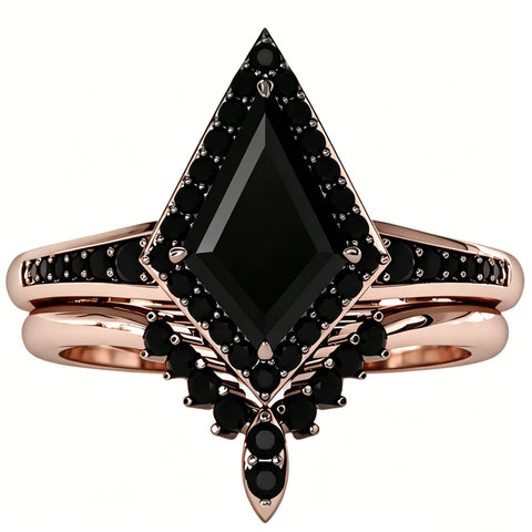 Sterling Silver 10K  14K  18K Gold 1CT-4CT Black Onyx Engagement Ring Gothic Wedding Promise Ring